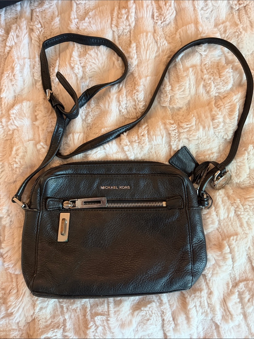 Michael Kors Black Leather Camera Crossbody Bag